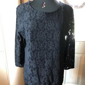 Kate Hill xl black lace lined blouse